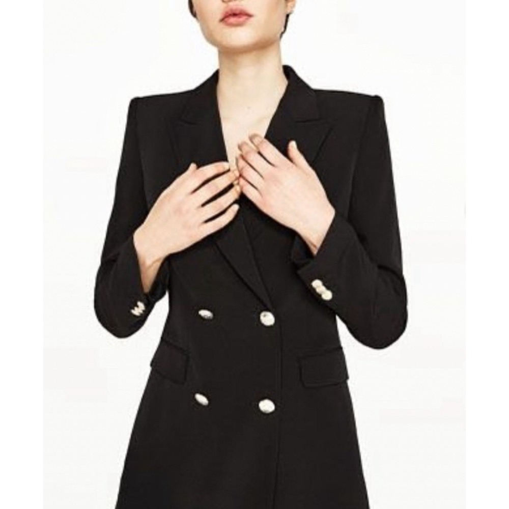 ZARA BASIC Collection Navy Double Breasted Long B… - image 5